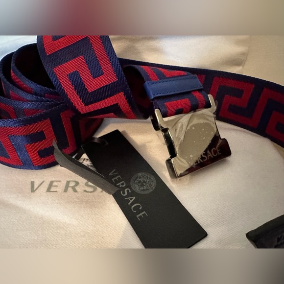 Versace Greca-pattern key lapiz blue adjustable belt (NEW) AUTHENTIC - Picture 8 of 16